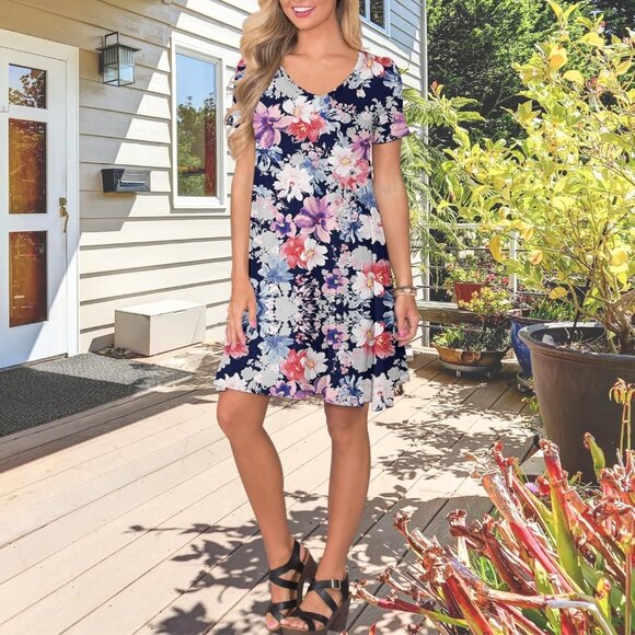 Dresses & Skirts - Women's Casual T Shirt Dress Summer Short Sleeve Swing Dresses with Pockets